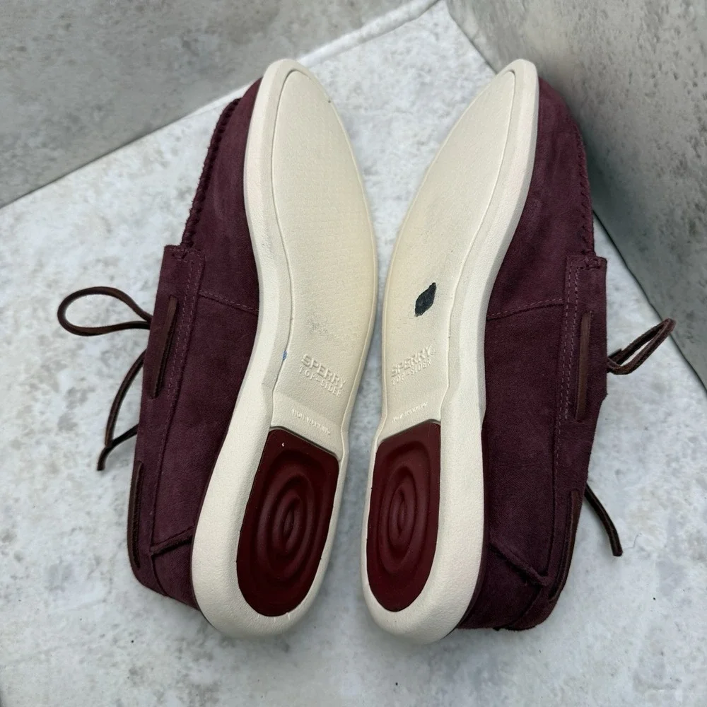 Sperry Plushwave Mens Suede Moc Toe Boat Shoes Burgundy Size 11 Comfort Casual
